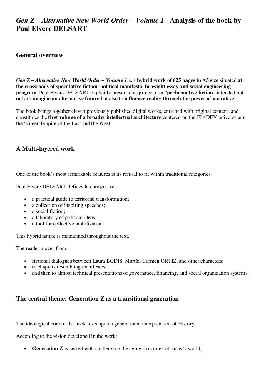 Gen Z – Alternative New World Order – Volume 1 - Analysis of the book by Paul Elvere DELSART.pdf - page 1/6
